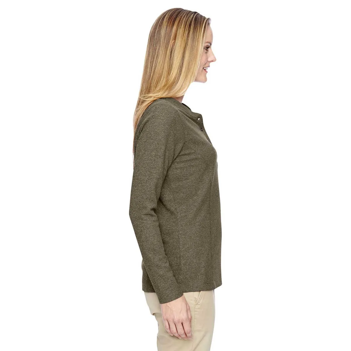 North End Women's Dark Oakmoss Excursion Nomad Performance Waffle Henley