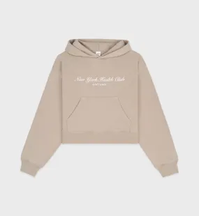 NY Health Club Cropped Hoodie - Elephant/White