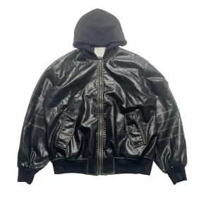 Oversized Hooded Leather Bomber Jacket