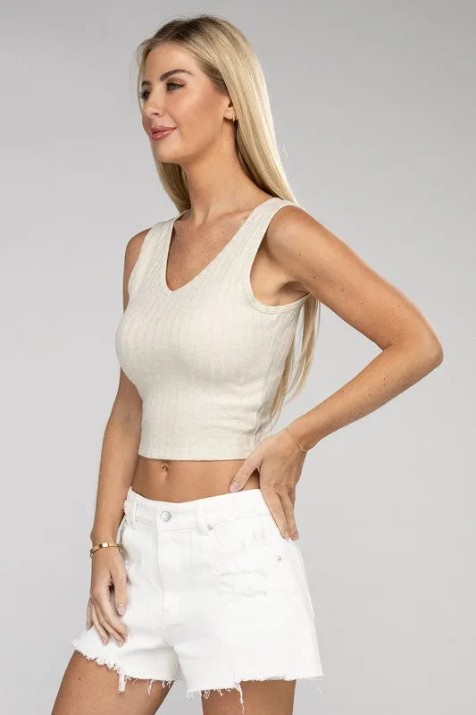 Ribbed V Neck Crop Top