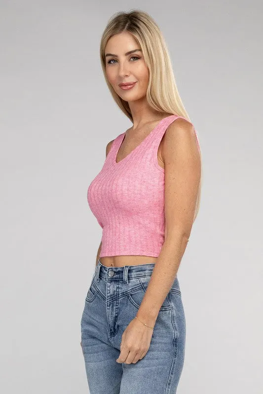 Ribbed V Neck Crop Top