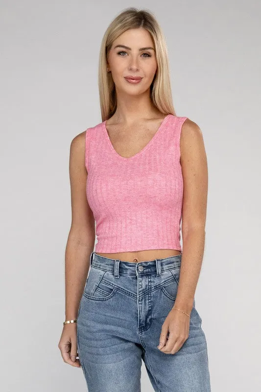 Ribbed V Neck Crop Top