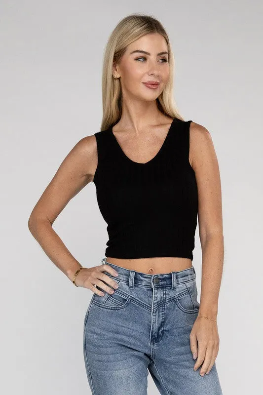 Ribbed V Neck Crop Top