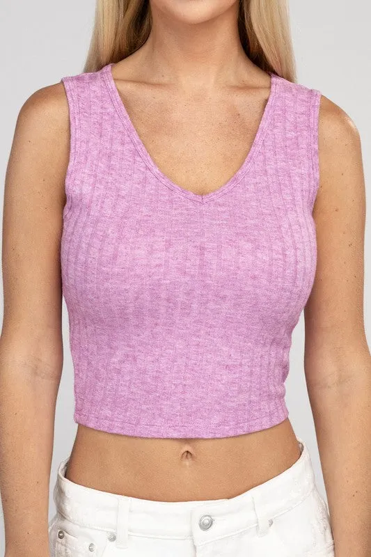 Ribbed V Neck Crop Top