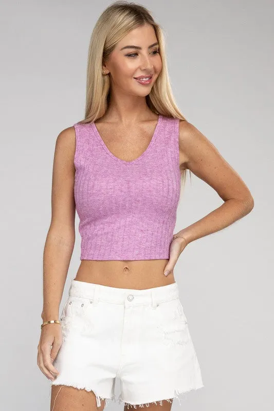 Ribbed V Neck Crop Top