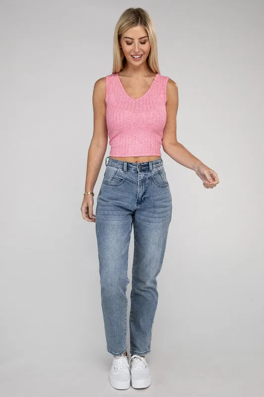 Ribbed V Neck Crop Top