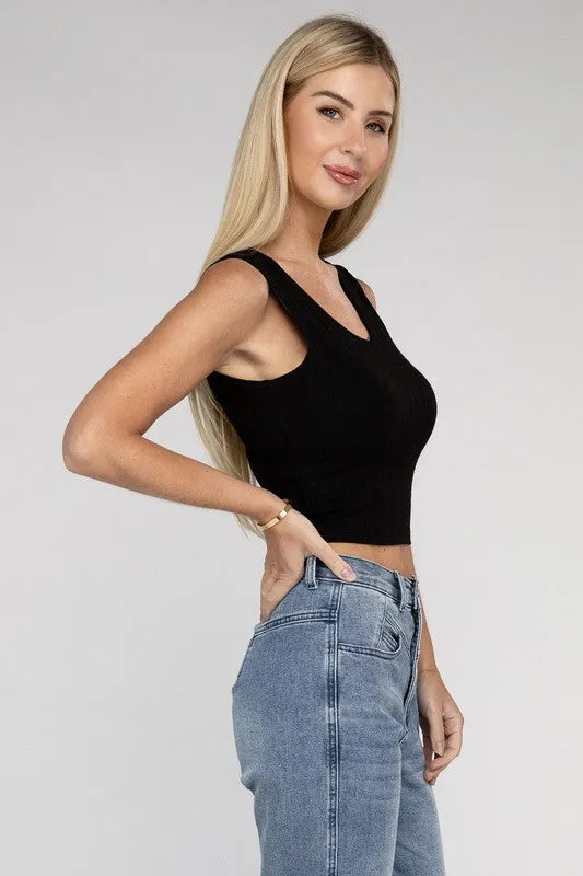 Ribbed V Neck Crop Top