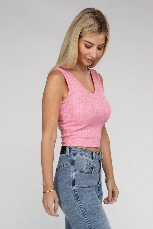 Ribbed V Neck Crop Top