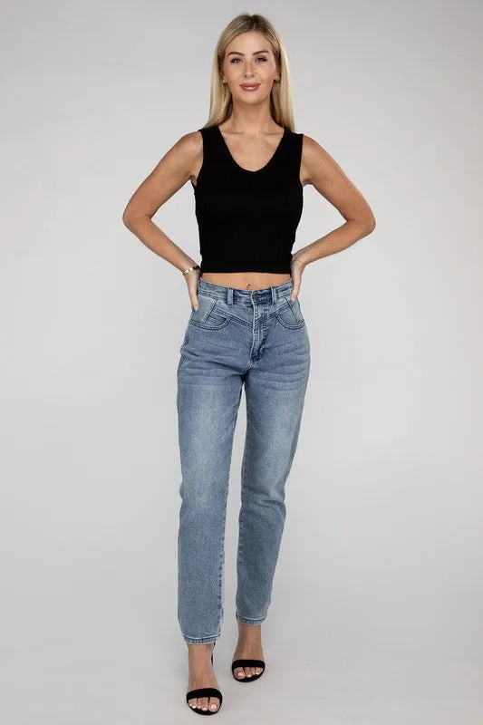 Ribbed V Neck Crop Top