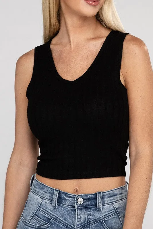 Ribbed V Neck Crop Top