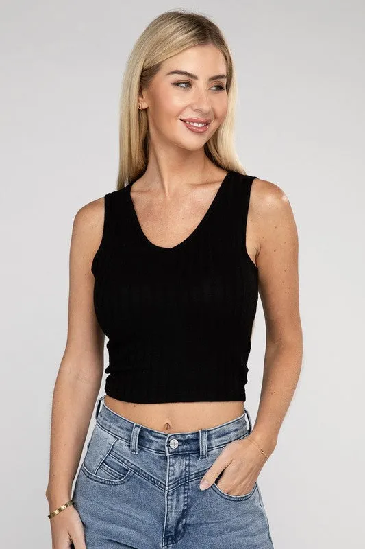 Ribbed V Neck Crop Top