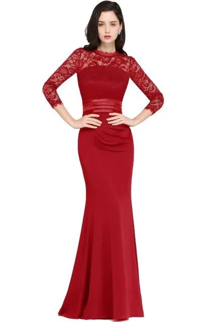 Robe de Soiree Cheap Lace Mermaid Long Evening Dress 2018 Real Image Three Quarter Sleeve Evening Gown Vestido de Festa Longo