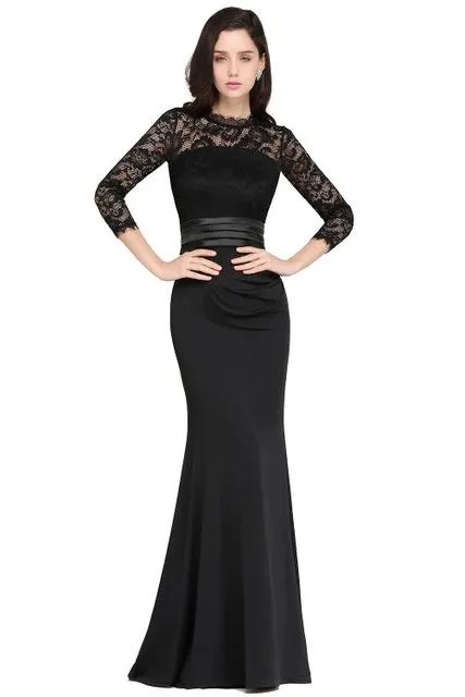 Robe de Soiree Cheap Lace Mermaid Long Evening Dress 2018 Real Image Three Quarter Sleeve Evening Gown Vestido de Festa Longo