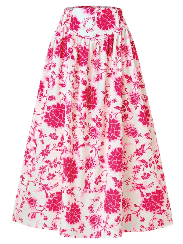 Trendy Boho Floral High Waist A-Line Midi Skirt for Summer