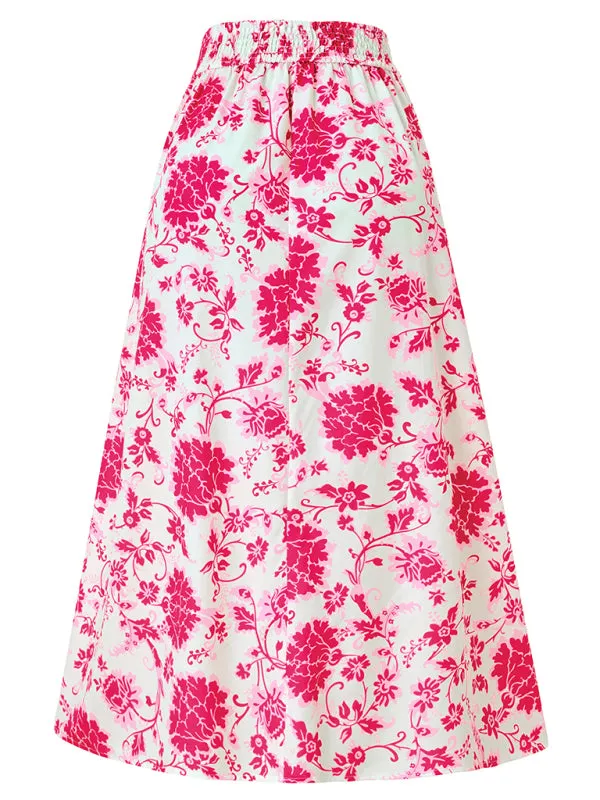 Trendy Boho Floral High Waist A-Line Midi Skirt for Summer