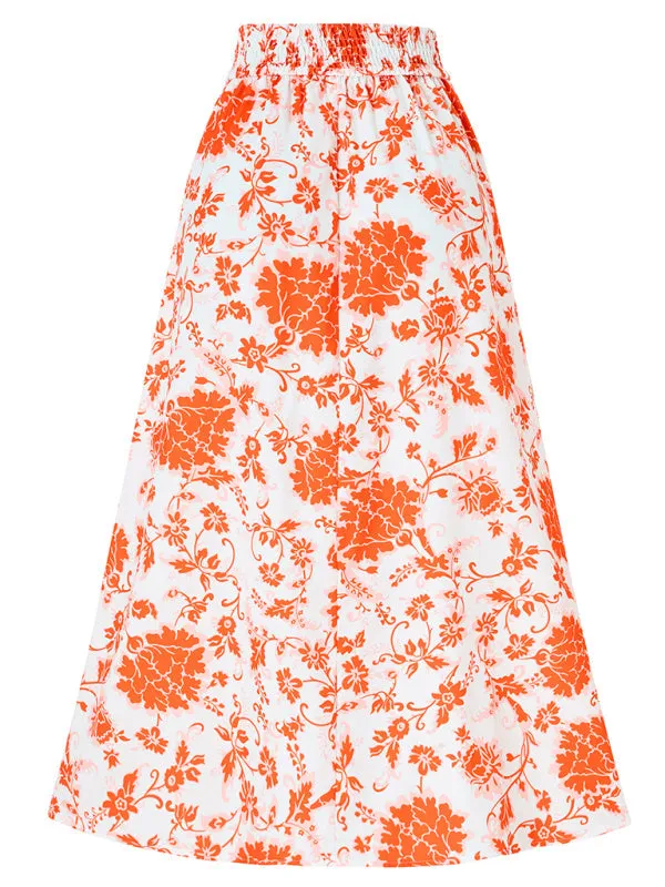 Trendy Boho Floral High Waist A-Line Midi Skirt for Summer