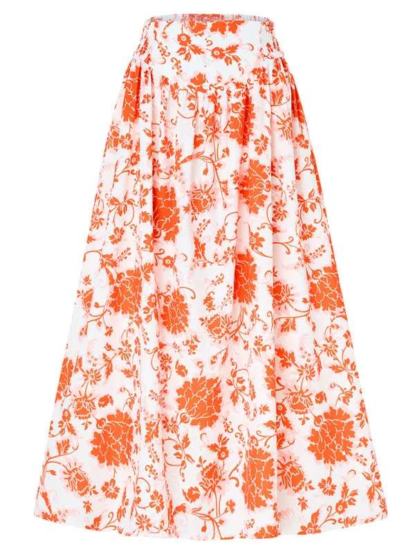 Trendy Boho Floral High Waist A-Line Midi Skirt for Summer