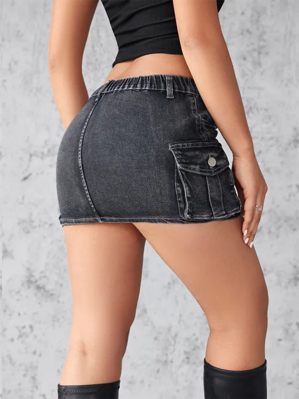 Urban Cargo Style Edgy Mini Denim Skirt for Trendy Looks