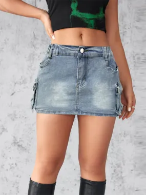 Urban Cargo Style Edgy Mini Denim Skirt for Trendy Looks