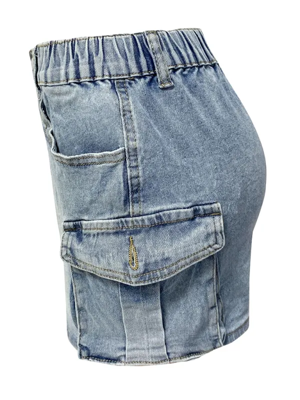 Urban Cargo Style Edgy Mini Denim Skirt for Trendy Looks