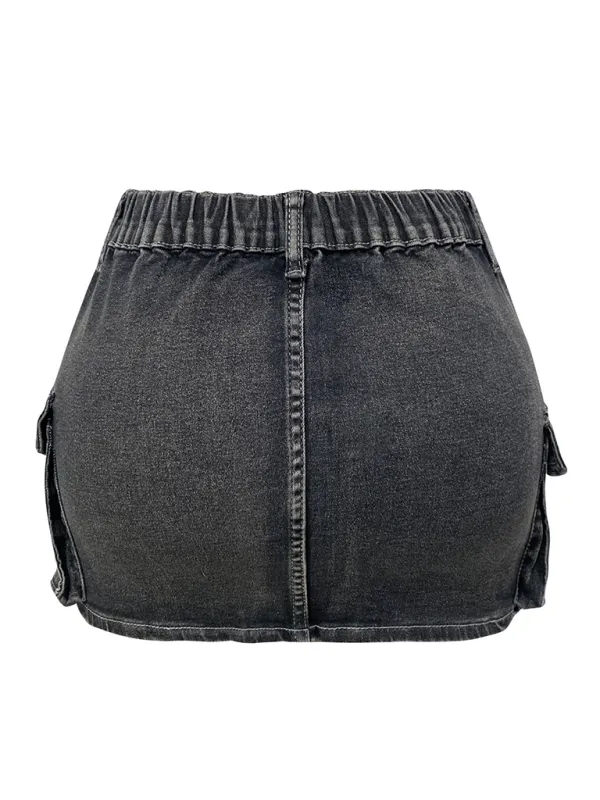 Urban Cargo Style Edgy Mini Denim Skirt for Trendy Looks