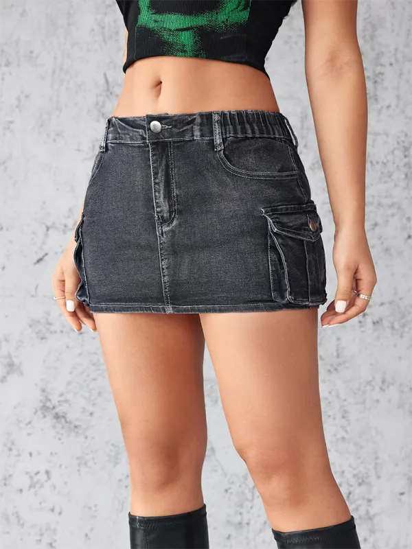 Urban Cargo Style Edgy Mini Denim Skirt for Trendy Looks