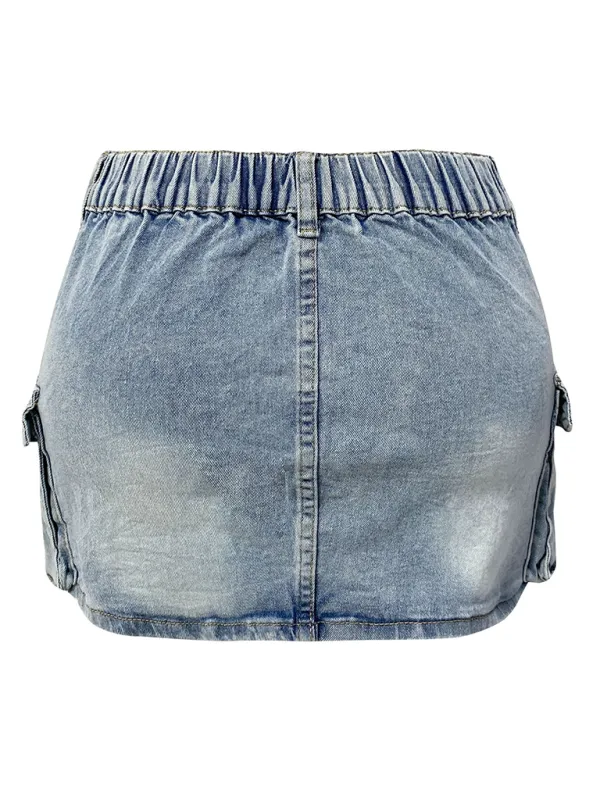 Urban Cargo Style Edgy Mini Denim Skirt for Trendy Looks