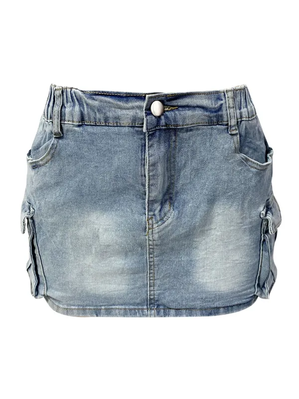 Urban Cargo Style Edgy Mini Denim Skirt for Trendy Looks