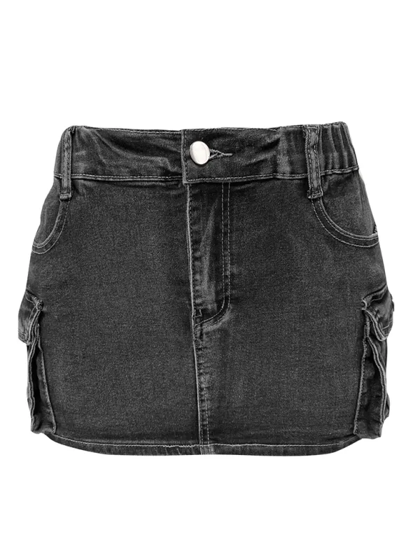 Urban Cargo Style Edgy Mini Denim Skirt for Trendy Looks