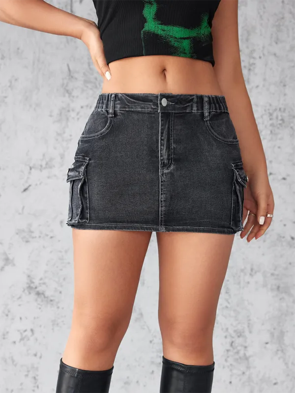 Urban Cargo Style Edgy Mini Denim Skirt for Trendy Looks