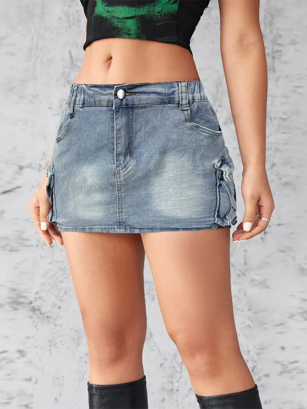 Urban Cargo Style Edgy Mini Denim Skirt for Trendy Looks