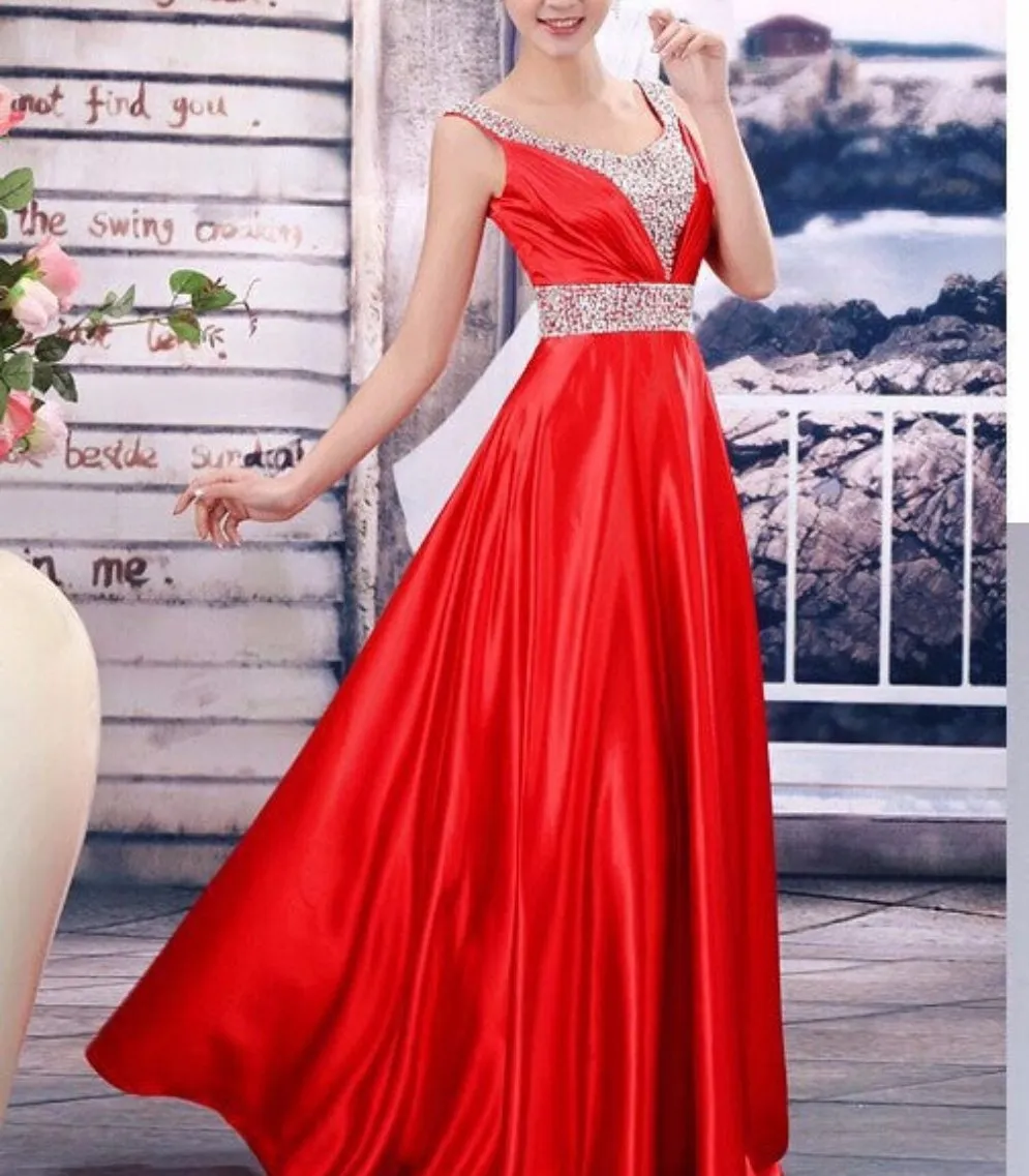 V-Neck Fashion Formal Party Plus size long Evening Dress