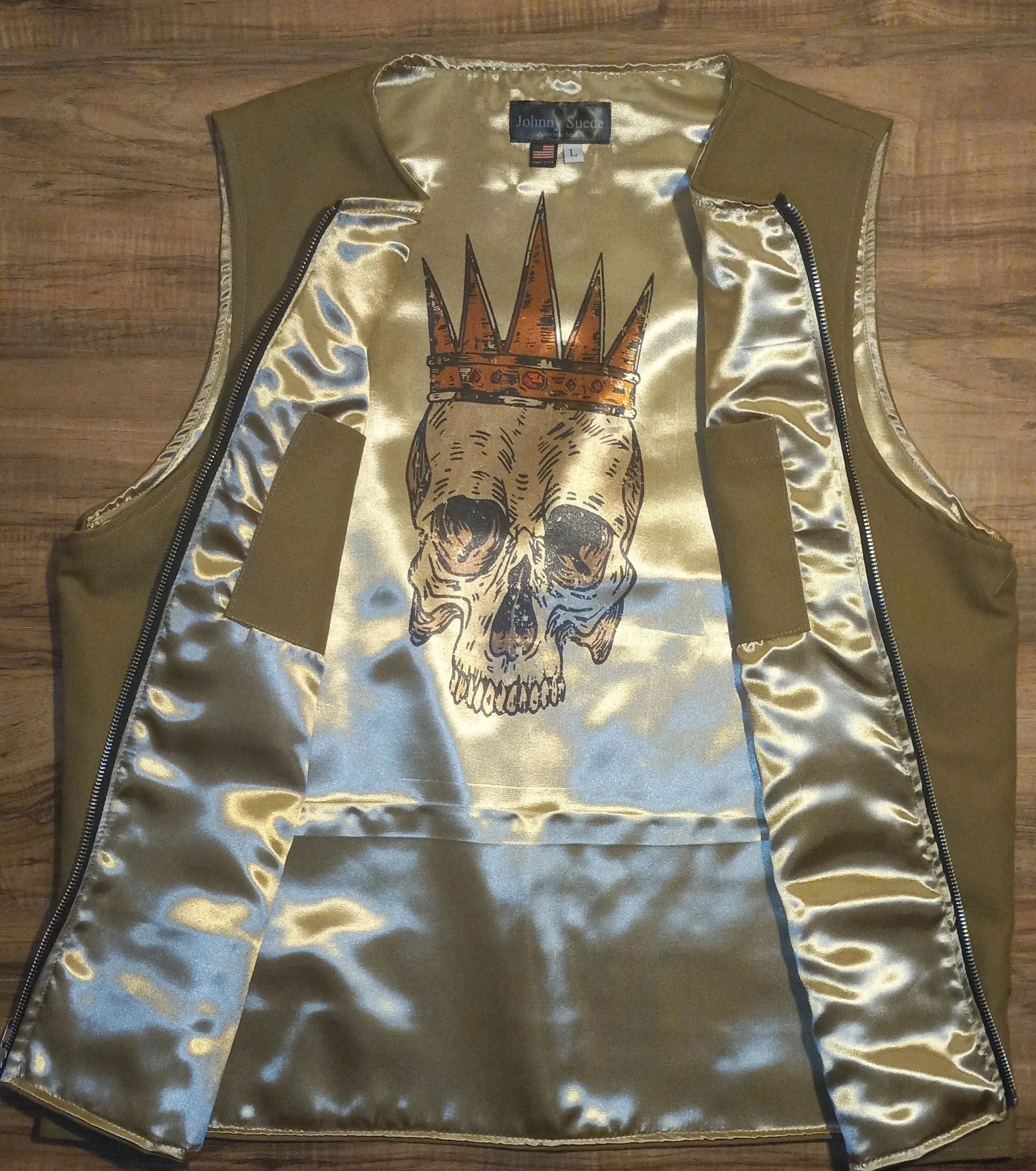 VEST- tan gold skull crown