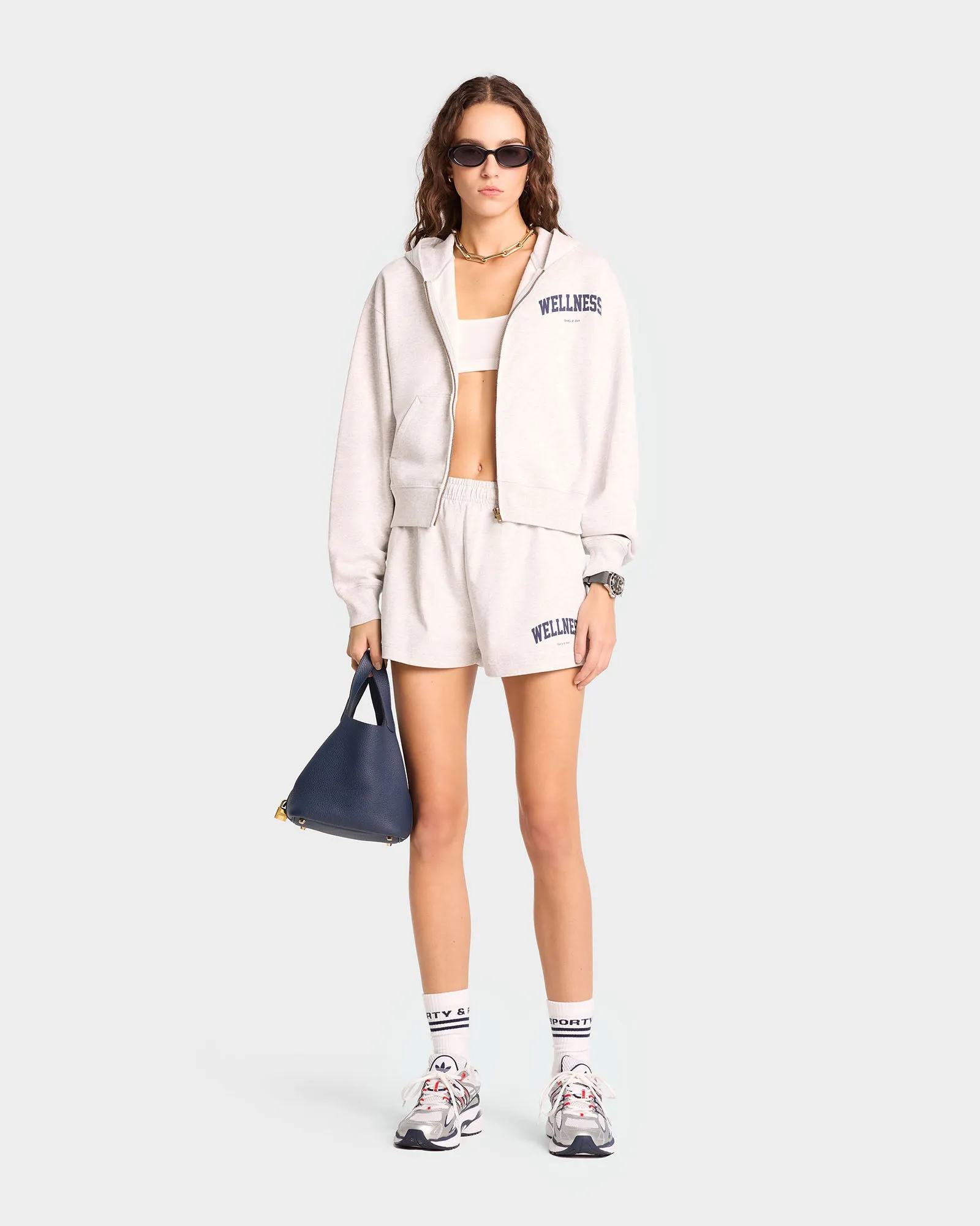 Wellness Ivy Cropped Zip Hoodie - Heather Gray/Navy