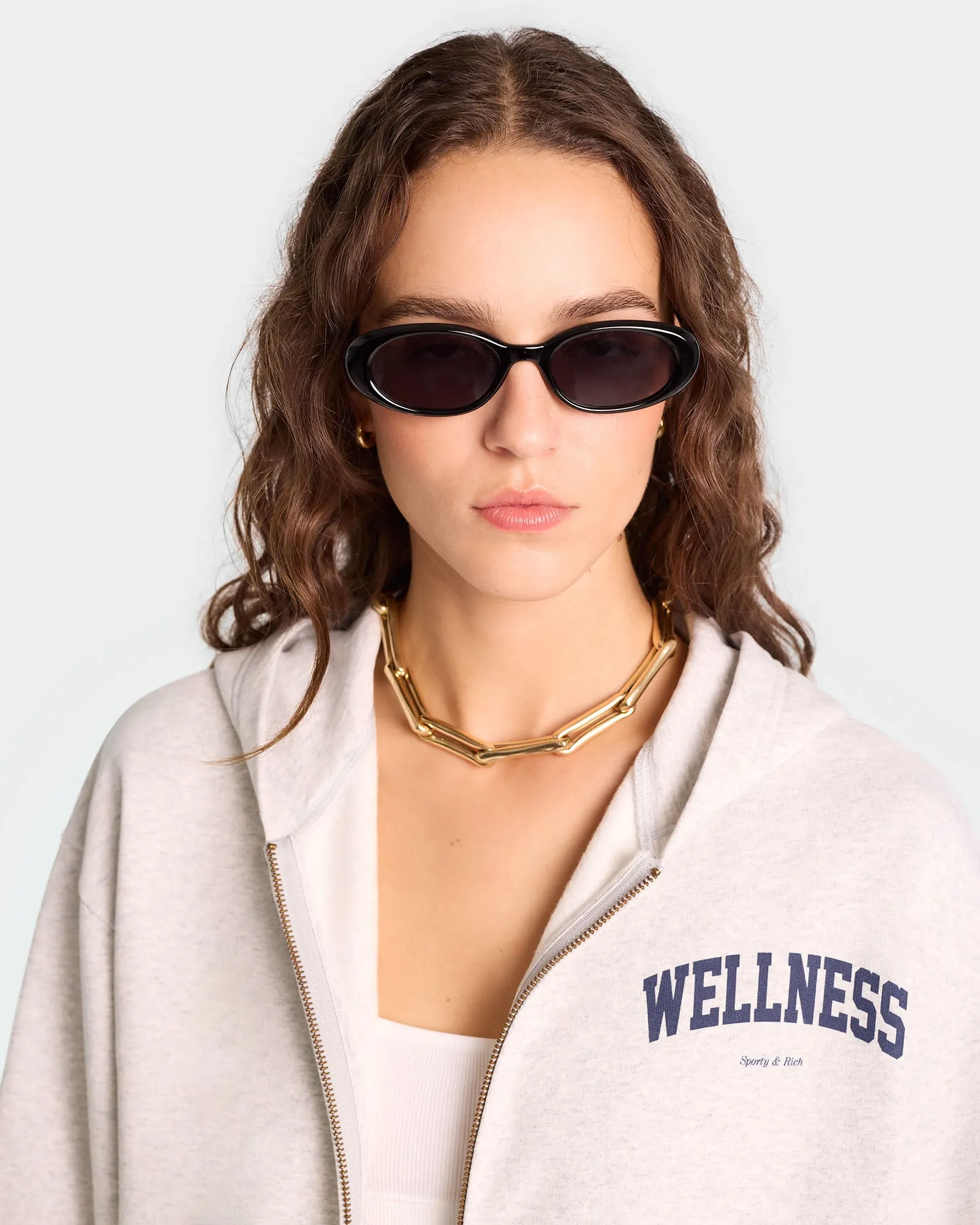 Wellness Ivy Cropped Zip Hoodie - Heather Gray/Navy