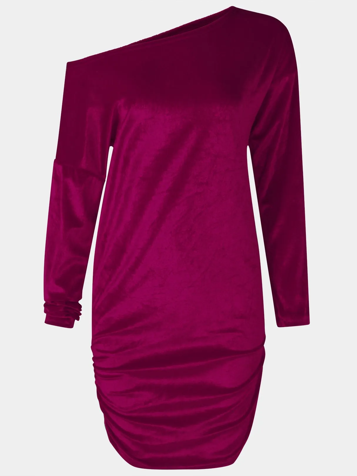 Wholesale Burgundy One Shoulder Long Sleeve Mini Dress