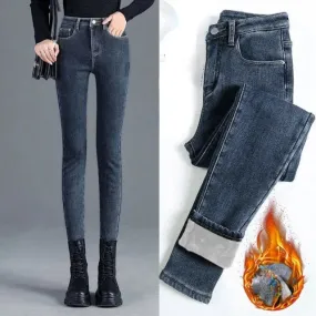 Winter Thick Velvet Women jeans High Waist Skinny Jeans Denim Pants