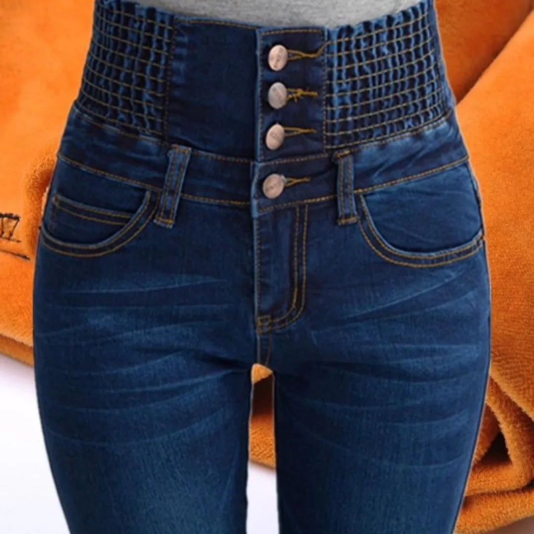 Women Winter Jeans Skinny Pants Fleece Elastic Waist Jeggings