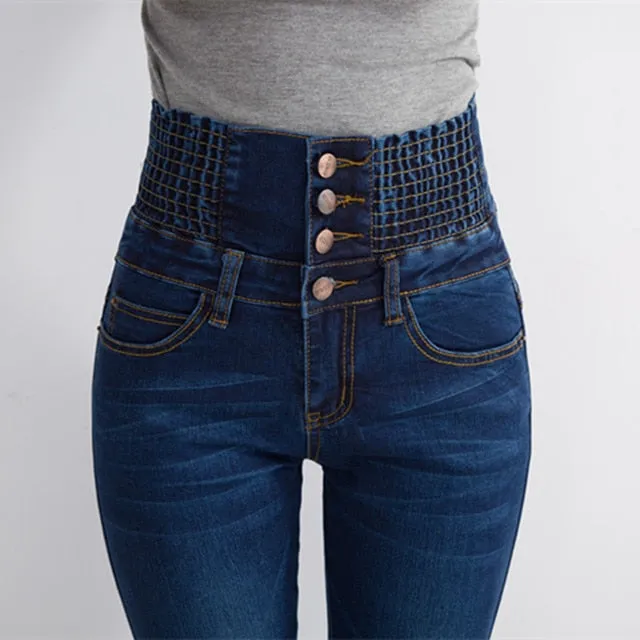 Women Winter Jeans Skinny Pants Fleece Elastic Waist Jeggings