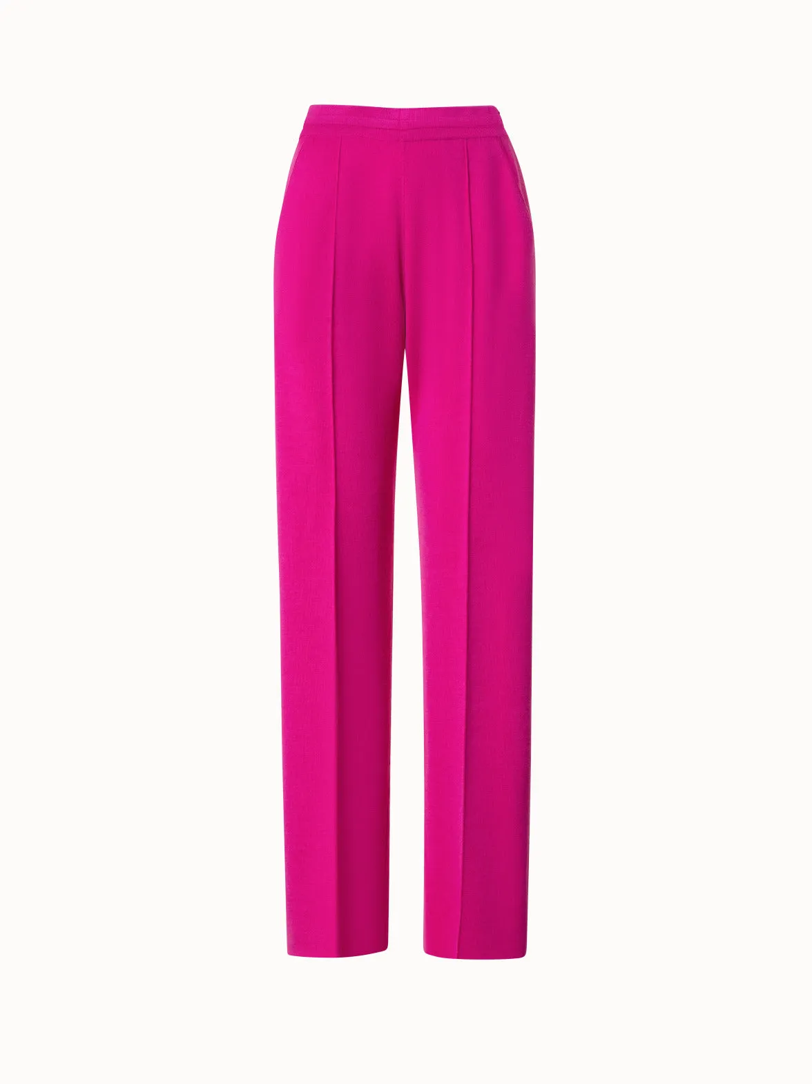 Wool Silk Stretch Straight Leg Knit Pants