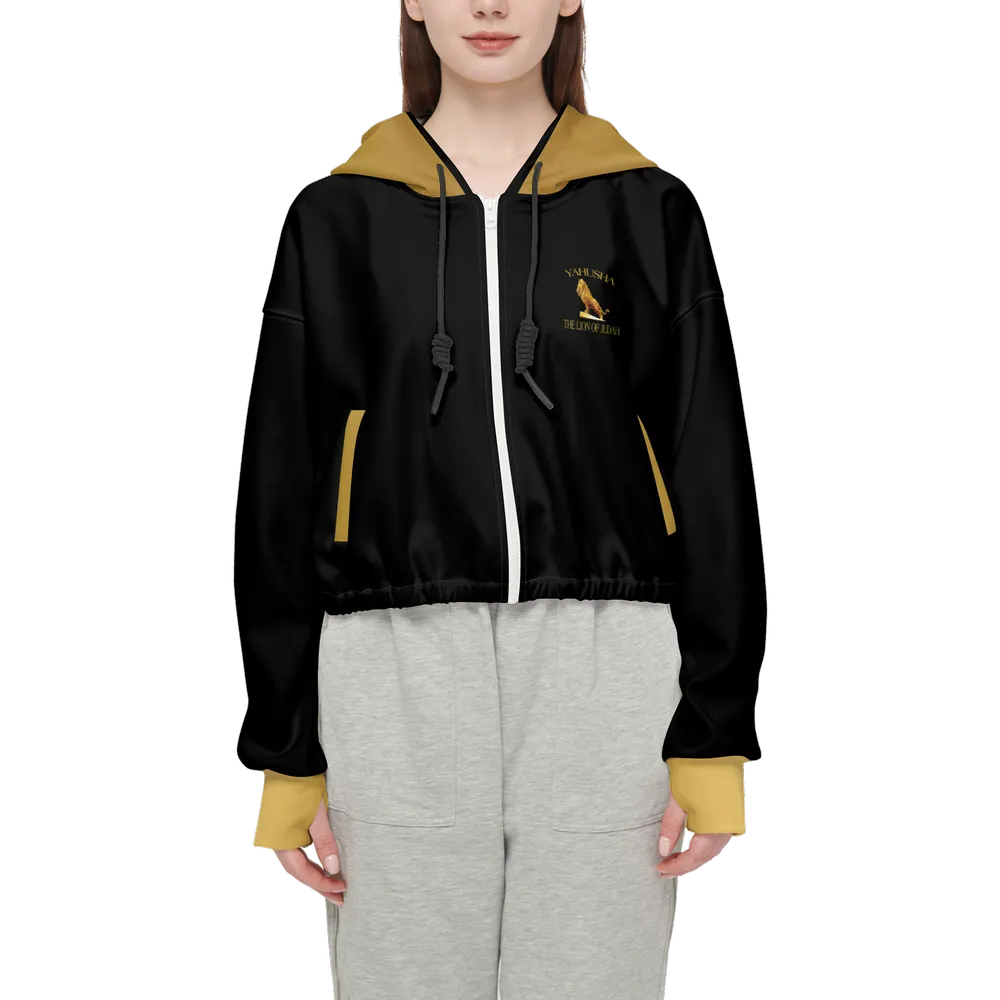 Yahusha-The Lion of Judah 01 Designer Cropped Drop Shoulder Full Zip Hoodie